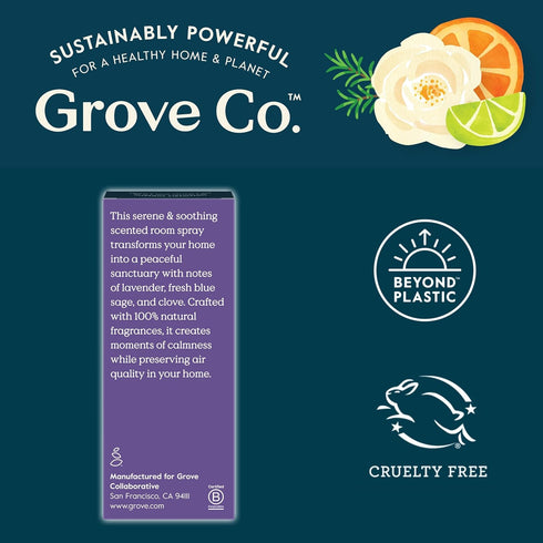 Grove Co. Air Freshener Concentrate (4 x 1 fl oz) Liquid Room Spray Refills, SANCTUARY Room Fragrance - 100% Natural Lavender, Blue Sage and Clove...