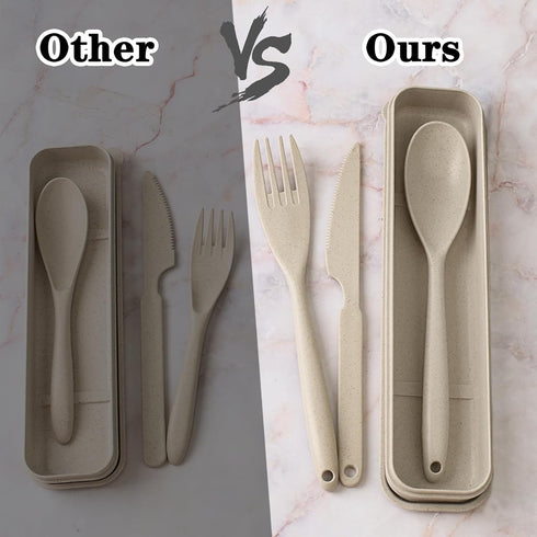 Large Reusable Utensils Set with Case, 3 Sets Portable Camping Utensils Spoons and Forks Set, Wheat Straw Travel Cutlery Set for Lunch Box School ...