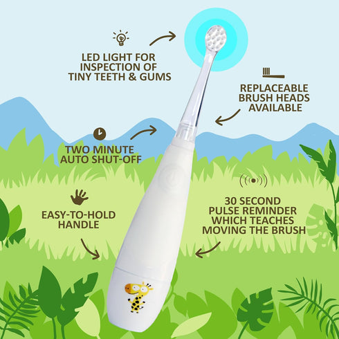 Jack N' Jill Tickle Tooth Sonic Electric Toothbrush with Replacement Head - Gentle Cleaning, Made for Tiny Teeth, LED Inspection Light, for Babies...