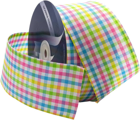 Royal Imports Spring Pastel Wired Ribbon, 2.5" (#40) Gingham Design Print for Baby Shower, Gender Reveal, Easter, Floral, Craft, Holiday Decor, 25...