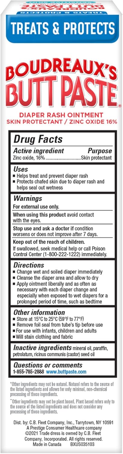 Boudreaux's Butt Paste for Sensitive Skin Diaper Rash Cream, Ointment for Baby, 4 oz Tube, 2 Pack...