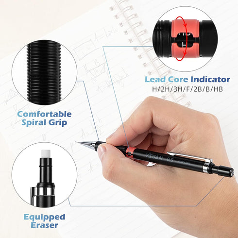 YISAN Mechanical Pencil Set 0.3 & 0.5 & 0.7 & 0.9mm,Automatic Pencil,Lead Pencils 4 PCS with Erases and Lead Refills for School Writing,Skeching,D...