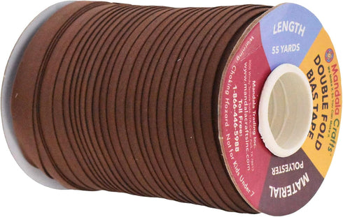 Mandala Crafts Double Fold Bias Tape for Sewing - 55 Yds Brown Bias Tape Double Fold 1/2 Inch Hem Quilt Binding - Fabric Piping Binding...