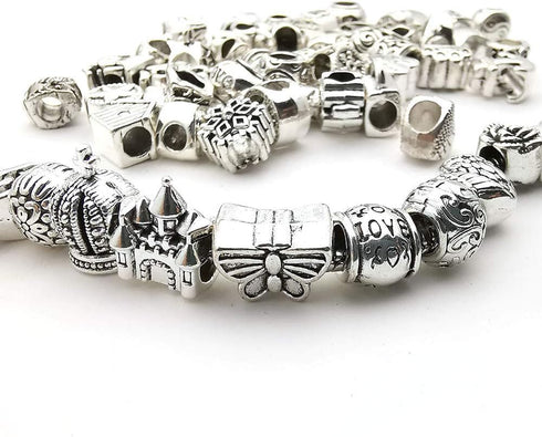 55pcs Assorted Alloy European Large Hole Beads Metal Spacer Charms Bead Assortments for DIY Crafts Bracelets Necklaces Jewelry Making (M190)...