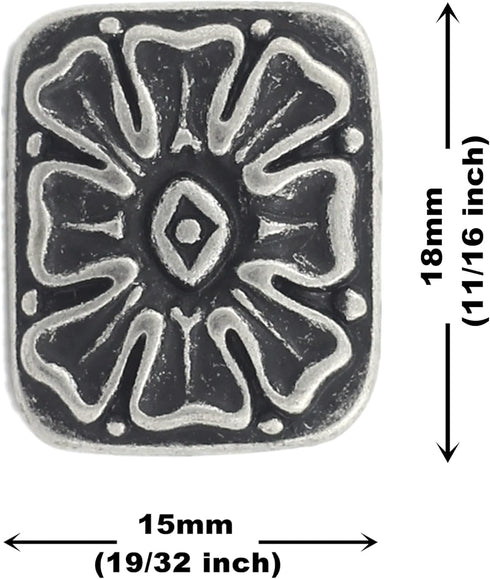 Bezelry 12 Pieces Rectangle Ice Flower Metal Shank Buttons 18mm (11/16 inch) (Antique Silver)...