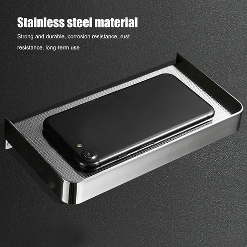 Walfront Stainless Steel Bathroom Phone Rack Holder Wall Mounted Phone Towel Storage Shelf Toilet Bathroom Supplies 185x90mm(black), Rack...