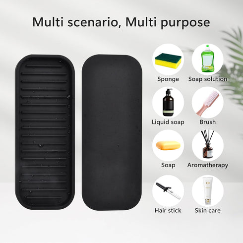 Silicone Sponge Holder Kitchen Sink Organizer Tray Dish Caddy Soap Dispenser, Scrubber Spoon Holder,Dishwashing Accessories 2 Pack (Black)...