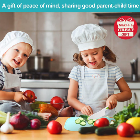 Kids Knife 4-Piece with Cutting Board - Toddler Knife Set Children's Cooking Nylon Knives - Serrated Edges and Firm Grip Suitable for Cutting Sala...