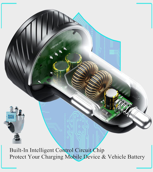 Car Charger, BRCOVAN Dual QC3.0 Port USB Car Charger Adapter, 36W 3A Fast Charge Car Phone Charger with Colorful Voltmeter & ON/Off Switch......