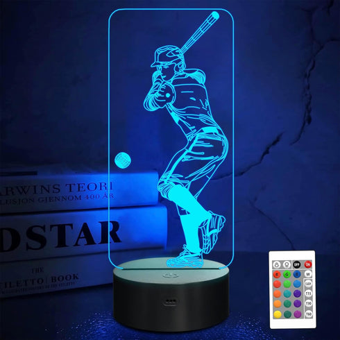FULLOSUN Baseball 3D Night Light, Sport Gifts Bedside Lamp for Xmas Holiday Birthday Gifts for Kids Baseball Fan with Remote Control 16 Colors Cha...