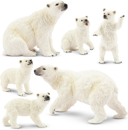 Toymany 6PCS Polar Bear Figurines Toy with Polar Bear Cub, 2-4" Realistic Plastic Arctic Animals Figures Family Set for Christmas Educational Toys...