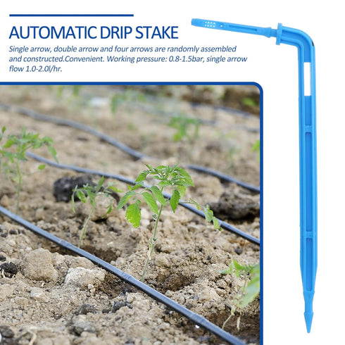 100pcs Automatic Drip Irrigation System Automatic Drip Waterer Dripper Drop Blue Dripping Water Drip Emitter Stakes Automatic Drip Irrigation...