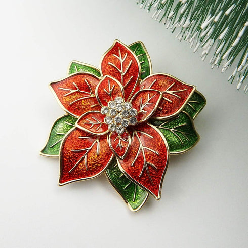 RareLove Big Size 2.2" Pretty Red Green Poinsettia Flower Christmas Pins and Brooches CZ Rhinestone Crystal Brooch Pin Gift For Women Girls Alloy ...