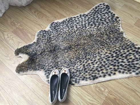 Leopard Print Rug Faux Fur Cheetah Rug Cowhide Animal Skin Mat Carpet for Office, Livingroom, Bedroom Non-Slip Home Decor 40x37Inch/ 3.2x3.1Ft...
