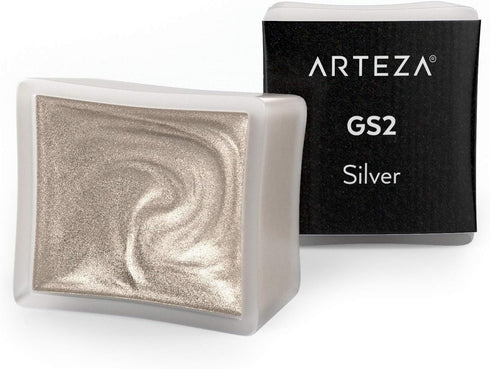 Arteza Metallic Watercolor Paint, Silver A701, Set of 2 Half Pans, Pearl Paint, Vibrant and Pearlescent Hues, For Illustrations, Calligraphy, Pain...