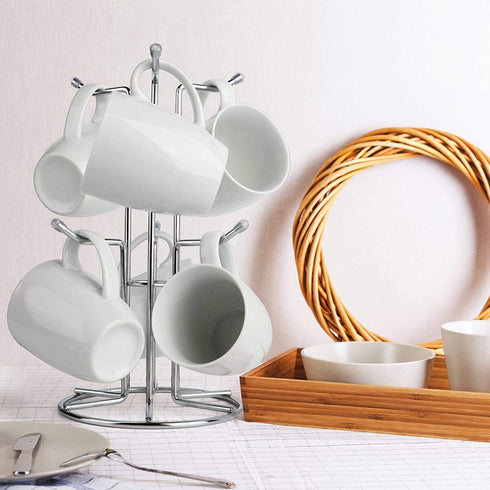 HULISEN Coffee Mug Holder for Countetop, Cup Tree for Counter Large Mugs with 6 Hooks, Metal Cup Holder Stand, Standing Rack Display for Coffee Ba...