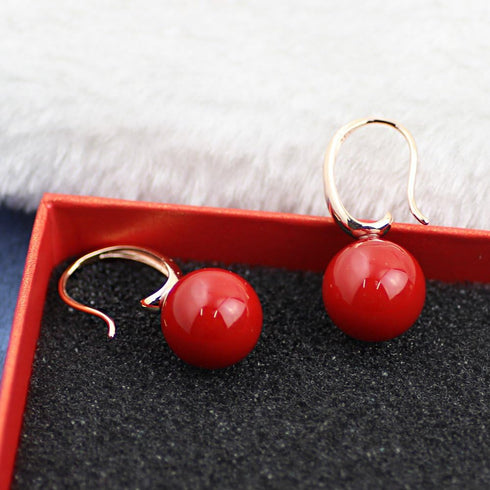 Charming Earrings Drop Simulated Pearl Hook Earrings 12MM Red | Pearl Earrings for Women | Pearl Jewelry | Women's Earrings | Earrings for Women T...