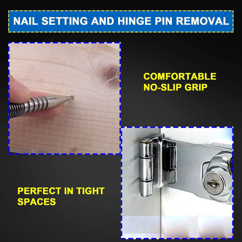 Spring Nail Set,Dual Head Nail Setter,4pcs Hammerless Door Hinge Pin Removal Tool,Striking Force Spring Loaded Nail Punch?1/8-in, 3/32-in, 3/16-in...