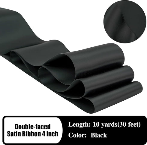 HUIHUANG 4" Wide Double Faced Satin Ribbon Black Thick Polyesater Ribbon 10 Yard/Spool, for Chair Sash, Lagre Bows Making, Flower Bouquet, DIY Cra...
