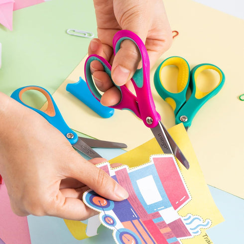 LIVINGO Left Handed Kids Scissors: Blunt Tip Safety Lefty Toddler Child Scissors for School Craft Cutting Paper - 3 Pack 5 inches Comfort Grip Gre...