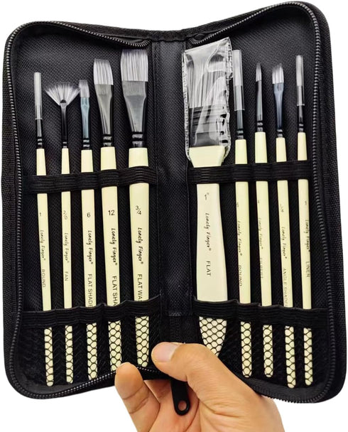 12pcs Artist Paint Brush Set with Carrying Case Premium Nylon Hair Brushes for Watercolor, Acrylic, Oil and Gouache Painting...