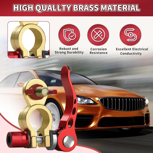 Battery Terminal Connectors 1 Pair, Battery Terminals Brass (M8 x 25mm Bolt), Battery Cable Ends Quick Release, Car Battery Terminal with Anti-Cor...