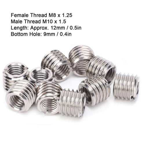 Thread Inserts, 10 PCS M8 to M10 Thread Adapter Insert Nut Thread Repair Sleeve Threaded Bushing Screw Reducing Conversion Tool, for Furniture Pro...