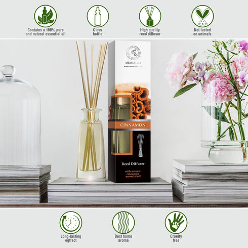 Reed Diffuser Cinnamon 3.4 Fl Oz(100ml) - Room Diffuser with Cinnamon Essential Oil - Home Fragrance - Aromatherapy Air Freshener - Oil Diffuser -...