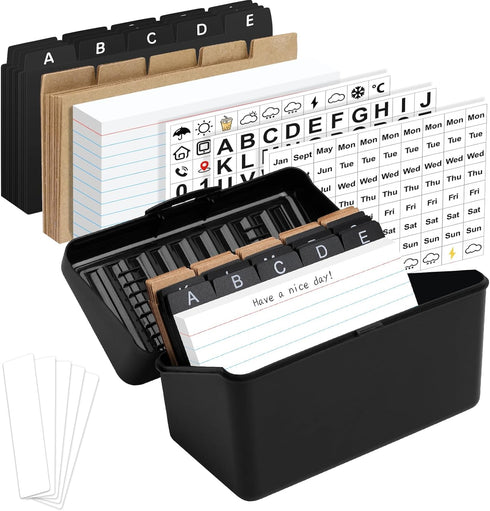 3"x5" Index Card Holder Set, Index Card Box Organizer Storage with 100 Ruled Notecards, 30 Plastic Black Dividers, 25 Kraft Dividers, 240 Designed...