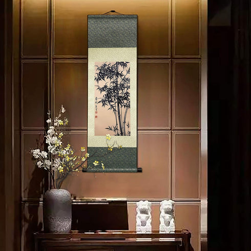 AtfArt Asian Wall Decor Beautiful Silk Scroll Painting Bamboo Leaf Plant - Ancient Bamboo Oriental Decor Chinese Art Wall Scroll Wall Hanging Pain...