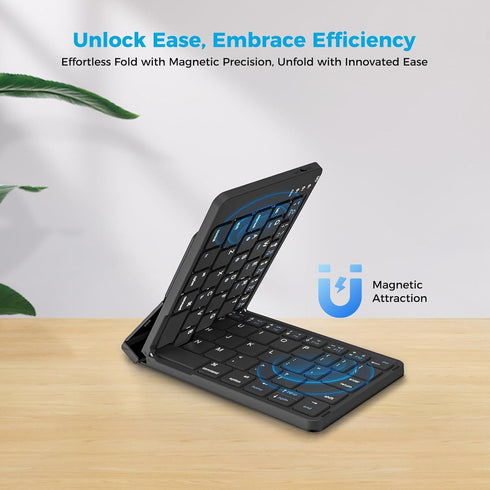 Foldable Bluetooth Folding Keyboard No-Gaps with Magnetic Lock, Whisper-Quiet Typing and Assisted Opening Hinge, Easy-Switch up to 3 Devices, KF65...