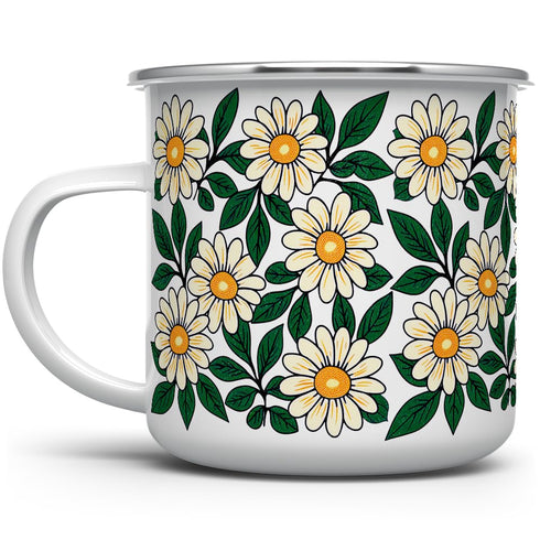 Floral Daisy Enamel Camping Coffee Mug, Nature Flowers Botanical Gift Cup for Friend Coworker Women Mom Daughter (12oz)...