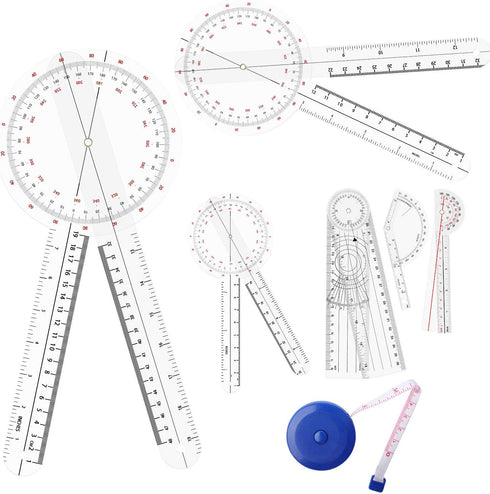 OIIKI 7PCS Goniometer Set - Including 6/8/12inch Goniometer, 8inch Spinal Goniometer, 6inch 180 degree Goniometer, Finger Goniometer, 1PC Blue Mea...