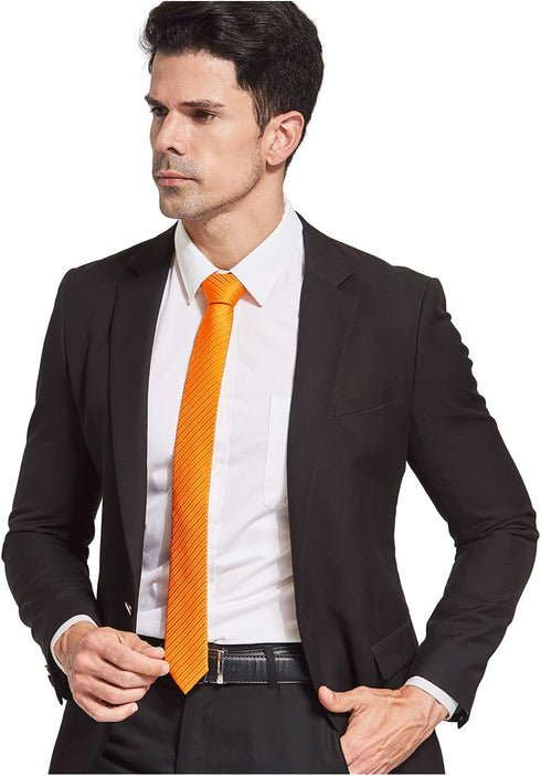 Orange Tie Men Women Skinny Tie Slim Tie Stripe Tie with Hanky Waterproof Oilproof Tie-Orange...
