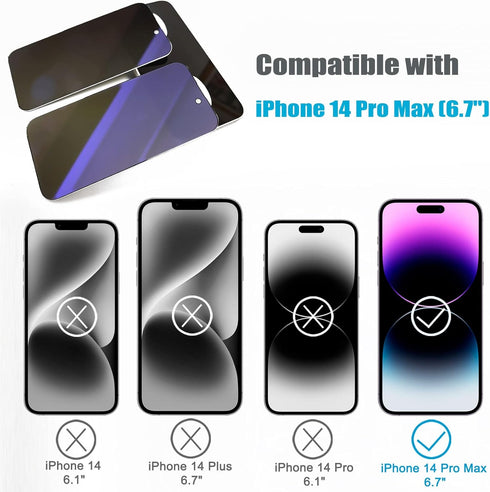 2 Pack Compatible with iPhone 14 Pro Max Privacy Screen Protector, Anti-Spy Anti-Blue Light Eye Protection Tempered Glass Film 6.7'', Scratch Resi...
