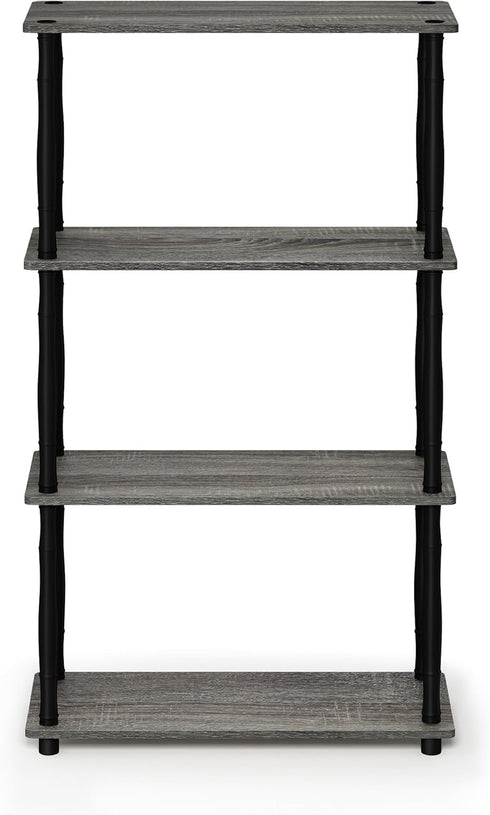 Furinno Turn-N-Tube 4-Tier Multipurpose Shelf Display Rack, Classic Tubes, French Oak Grey/Black...