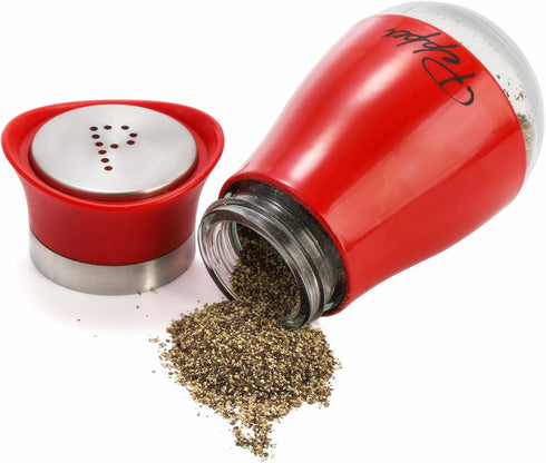 Tebery 4 Ounces Red Salt and Pepper Shakers Set, Elegant Stainless Steel with Glass Bottom...
