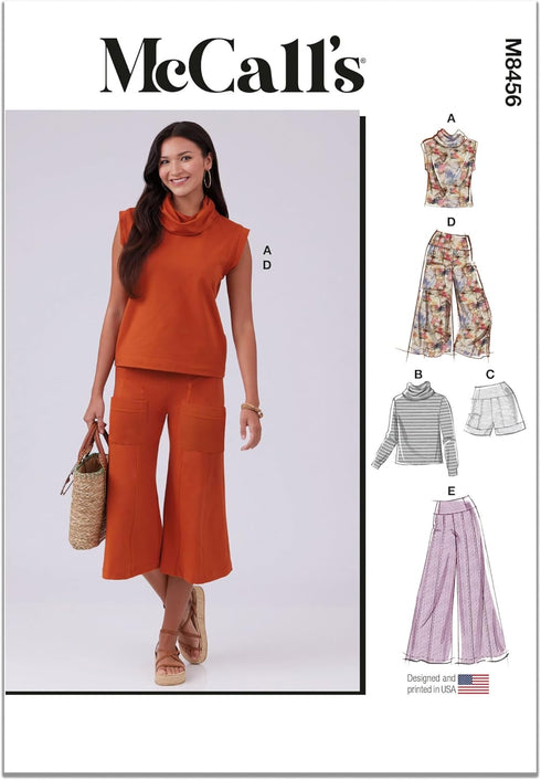 McCall's Easy to Make Misses' Knit Top, Pull-on Shorts and Pants Sewing Pattern Packet, Design Code M8456, Sizes 10-12-14-16-18, Multicolor...