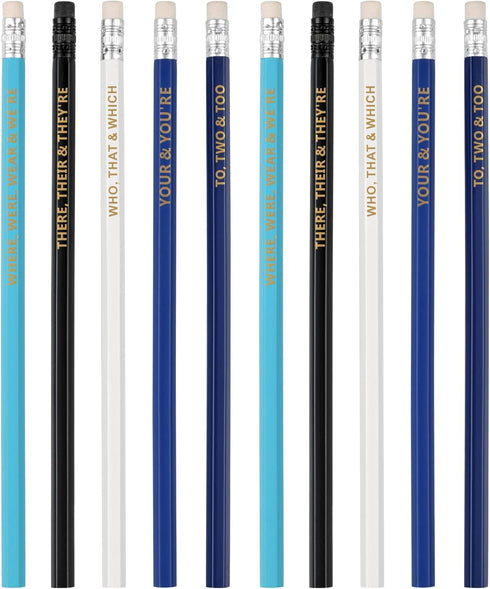 Set of 10 Grammar Pencils?HB Pencil?MOTIVATIONAL pencils areAll black pencil refills/gift for him her/Educational Pencils/pencils for School/Offic...