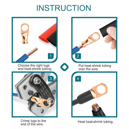 10PCS Battery Cable Ends, 8 Gauge Wire Connectors 3/8 Copper Wire Lugs, Bare Copper Eyelets with Heat Shrink Tubing by HOUSUN...