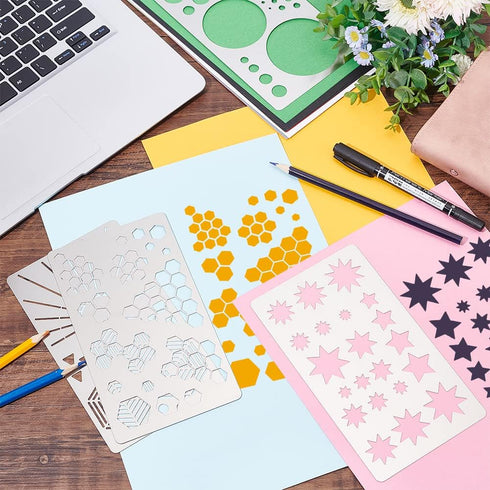 FINGERINSPIRE 4 Pcs Irregular Elements Metal Journal Stencil Metal Painting Template Stainless Steel Multifunctional Planner Metal Stencils Templa...