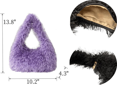 Faux Fur Fluffy Hobo Bag Furry Handbag Purse Y2K Fuzzy Tote Bag,Trendy Cute Plush Purse for Women...
