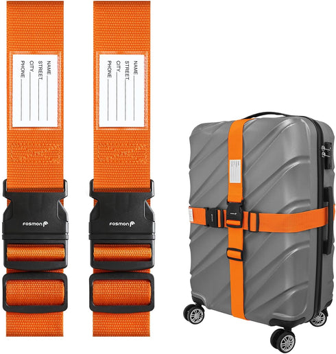 Fosmon Luggage Straps for Suitcases (2 Pack), Travel Belts with Adjustable Strap, Buckle and Identifiers, Luggage Connector Luggage Wrap, Essentia...