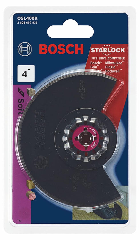 BOSCH OSL400K 1-Piece 4 in. Starlock Oscillating Multi Tool Soft Materials Bi-Metal Serrated Knife Segmented Blade for Cutting Applications in Car...