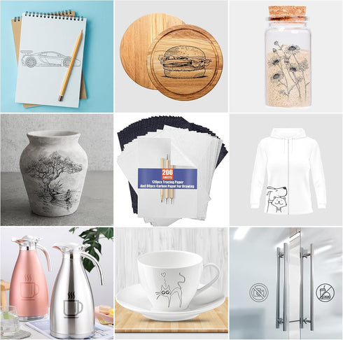 PSLER 120 Sheets White Transfer Paper and 80 Sheets Carbon Transfer Paper with 2PCS Embossing Stylu and 1 PCS Pencil for Wood Burning Craft, Paper...