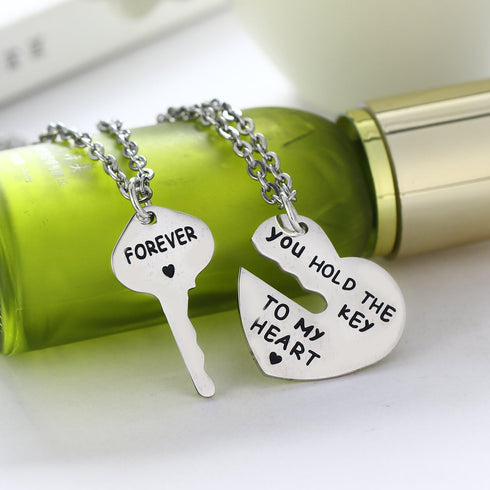 Set of 2 You Hold The Key To My Heart Forever Matching Pendant Necklace...
