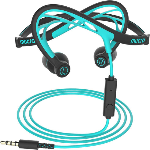 mucro Sports Headphones Wired Over Ear Behind The Neck Headphones Running Earphones Wrap Around in-Ear Stereo Earbuds with Microphone for Jogging ...