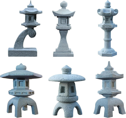 6pcs Miniature Pagoda Statues, Japanese Lantern Pagoda Style Asian Decor, Chinese Pagoda Statue for Fish Tank Aquarium Ornament Decor Bonsai Micro...