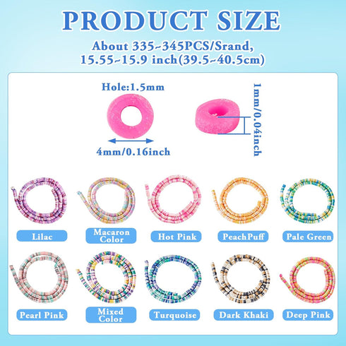 Beadthoven 10 Strands 4mm Clay Beads Pearlized Clay Beads for Bracelet Making Heishi Beads Colorful Flat Beads Disc Beads Preppy Clay Beads for Je...