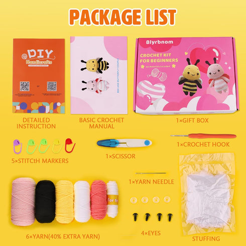 Blyrbnom Crochet Kit for Beginners, Amigurumi Crocheting Animals Kits with Step-by-Step Video Tutorials, Knitting Starter Pack for Adults&Kids,(Be...
